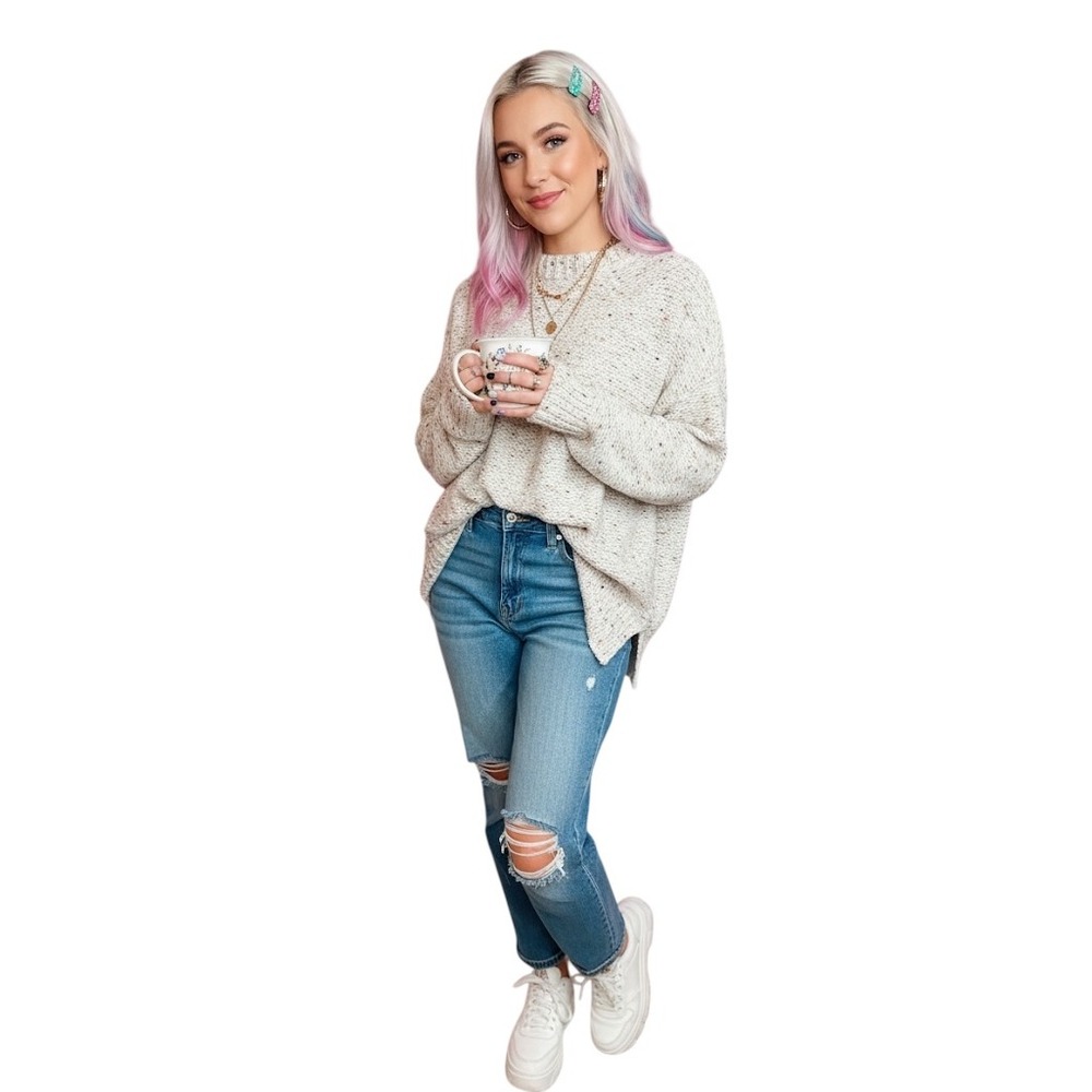 Mossimo Oversized Cream Metallic Knit Sweater | Size XS | Cozy Speckled Pullover